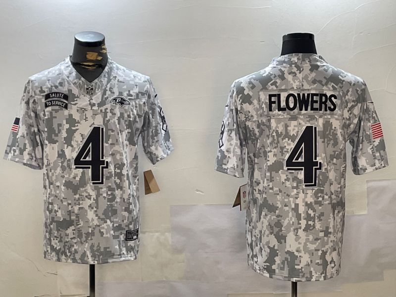 Men Baltimore Ravens #4 Flowers Nike Arctic Camo 2024 Salute to Service Limited NFL Jersey